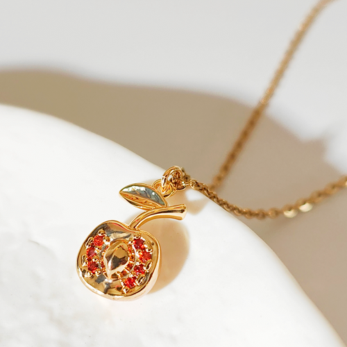 Lachite - 18K Gold Plated Apple Red Cubic Zirconia Necklace