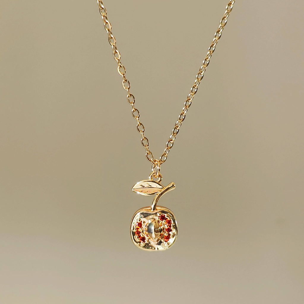 Lachite - 18K Gold Plated Apple Red Cubic Zirconia Necklace
